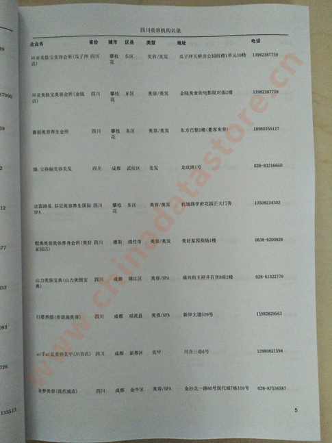 四川美容機(jī)構(gòu)企業(yè)黃頁(yè)收錄了最新的四川美容機(jī)構(gòu)企業(yè)名單，具有極高的營(yíng)銷(xiāo)價(jià)值，實(shí)實(shí)在在提高銷(xiāo)售業(yè)績(jī)
